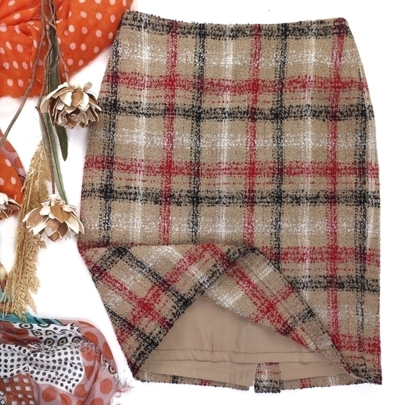 Talbots Tan Plaid Wool Blend Skirt Sz 4 - Picture 1 of 13